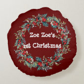 Hond Foto Huisdier Kerstmis leuk Kerstkrans op maa Rond Kussen (Achterkant)