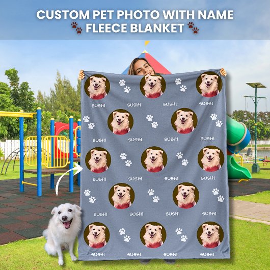 Hond Foto Huisdier Naam Poot Prints Grijs Fleece D