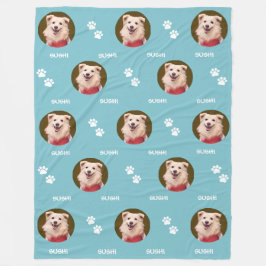 Hond Foto Huisdier Naam Pootjes Blauwgroen Blauw F Fleece Deken