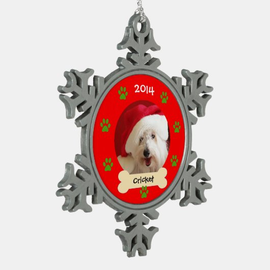 Hond Foto Kerst Ornament in Snowflake (Links)