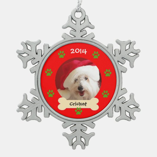 Hond Foto Kerst Ornament in Snowflake (Voorkant)