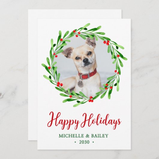 Hond foto Kerstkrans Feestdagenkaart (Voorkant / Achterkant)