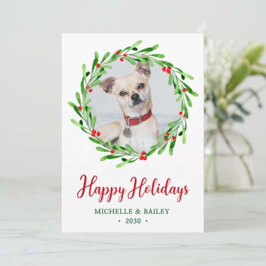 Hond foto Kerstkrans Feestdagenkaart (Staand voorkant)