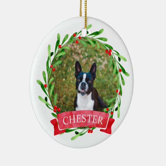 Hond foto Kerstkrans Keramisch Ornament (Rechts)