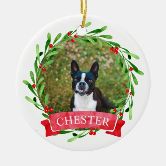 Hond foto Kerstkrans Keramisch Ornament (Voorkant)