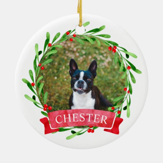Hond foto Kerstkrans Keramisch Ornament (Achterkant)
