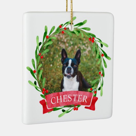 Hond foto Kerstkrans Keramisch Ornament (Rechts)