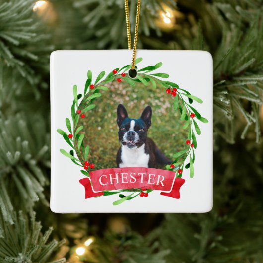 Hond foto Kerstkrans Keramisch Ornament (Boom)