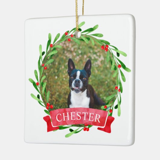 Hond foto Kerstkrans Keramisch Ornament (Links)