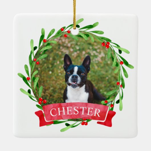 Hond foto Kerstkrans Keramisch Ornament (Achterkant)