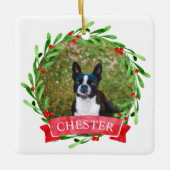 Hond foto Kerstkrans Keramisch Ornament (Voorkant)