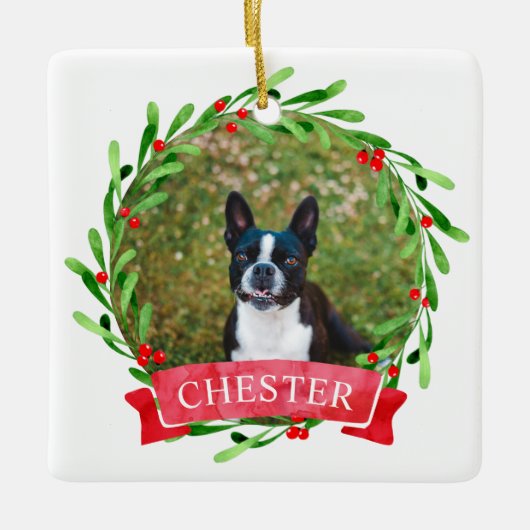 Hond foto Kerstkrans Keramisch Ornament (Voorkant)