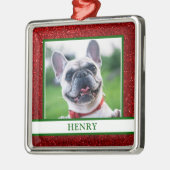 Hond Foto Kerstmis Rode Glitter Naam Metalen Ornament (Links)