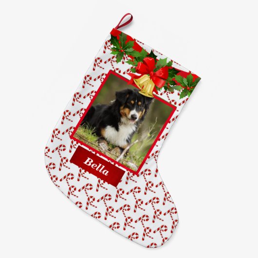 Hond Foto Leuke Kerstmis Kous Aangepaste Naam Grote Kerstsok (Voorkant (Hangend))