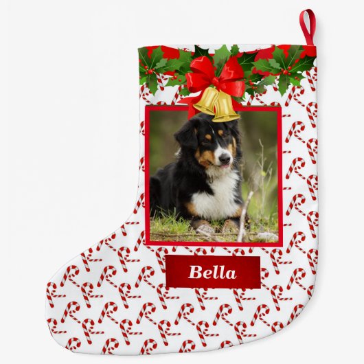 Hond Foto Leuke Kerstmis Kous Aangepaste Naam Grote Kerstsok (Achterkant)