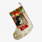 Hond Foto Leuke Kerstmis Kous Aangepaste Naam Kleine Kerstsok (Achterkant (Hangend))