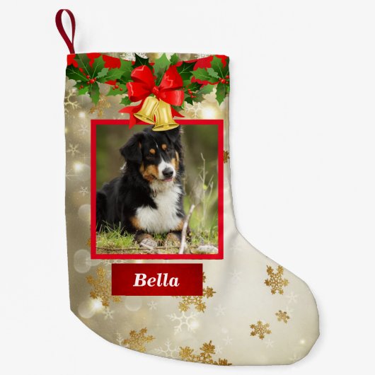 Hond Foto Leuke Kerstmis Kous Aangepaste Naam Kleine Kerstsok (Voorkant)