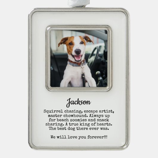 Hond Foto Memorial Custom Keepsake | Verlies van g Verzilverd Omlijst Ornament (Voorkant)