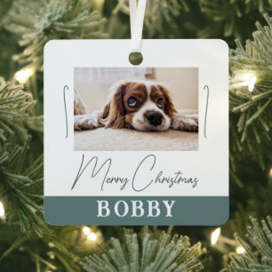 Hond Foto Minimalistisch Prettig Kerstfeest Metalen Ornament