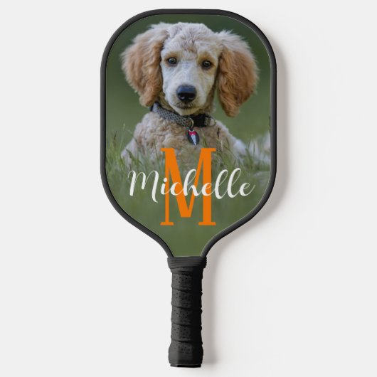 Hond Foto Moderne Monogram Script Naam Aangepaste Pickleball Paddle (Achterkant)