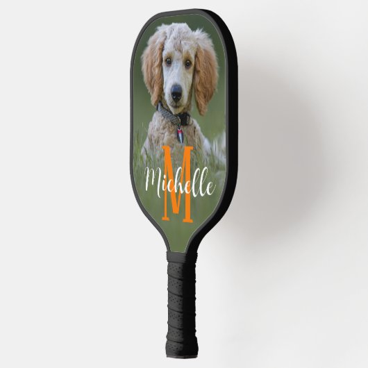 Hond Foto Moderne Monogram Script Naam Aangepaste Pickleball Paddle (Links)
