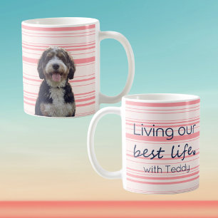 Hond Foto Mok Gedempte Roze Streep Naam