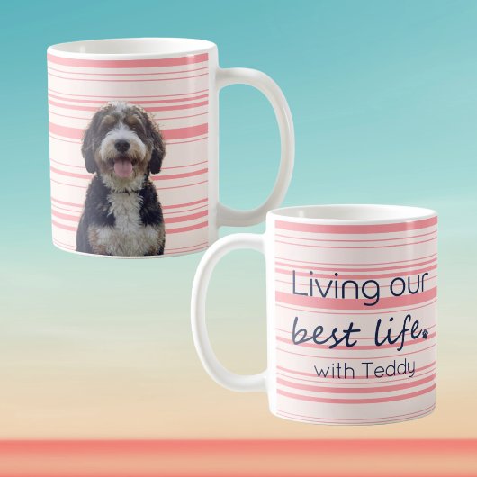 Hond Foto Mok Gedempte Roze Streep Naam