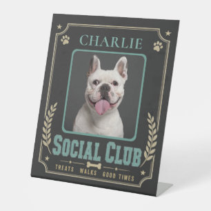 Hond Foto & Naam Vintage Sociale Club Reclamebord Met Voetstuk