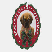Hond Foto Plaid Bow Kerst Papier Ornament Kaart (Rechts)