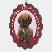 Hond Foto Plaid Bow Kerst Papier Ornament Kaart (Links)