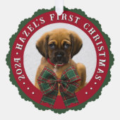 Hond Foto Plaid Bow Kerst Papier Ornament Kaart (Voorkant)