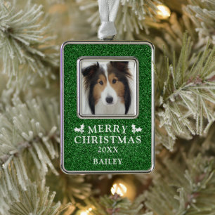 Hond Foto Prettig Kerstmis Persoonlijk Verzilverd Omlijst Ornament