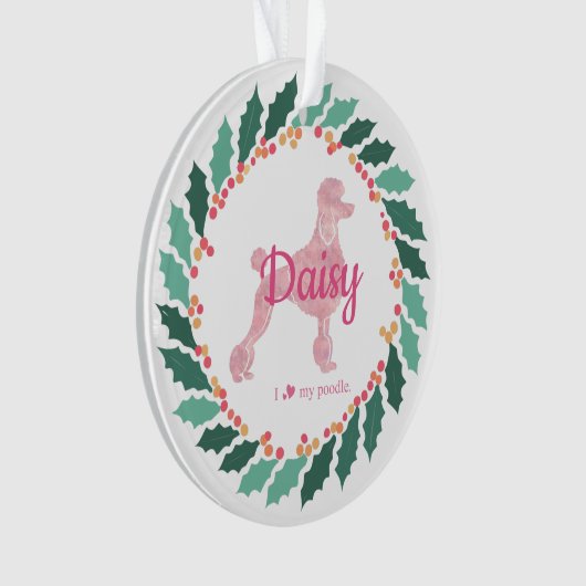 Hond Foto Roze Poodle Kerst Ornament (voorkant)
