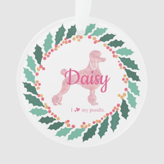Hond Foto Roze Poodle Kerst Ornament (voorkant)