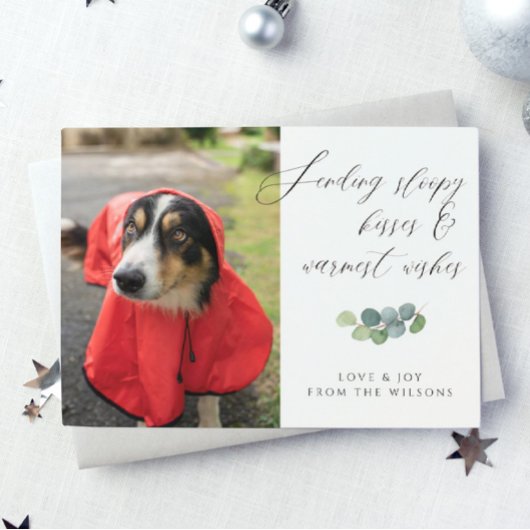 Hond Foto Sloppy Kisses Script Christmas Feestdagenkaart