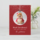 Hond Foto Sneeuw Rode Woof Kerstmis Feestdagenkaart (Staand voorkant)