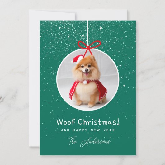 Hond Foto Sneeuwgroen Woof Kerstmis Feestdagenkaart (Voorkant)