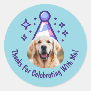 Hond Foto Verjaardag Bedankt Feesthoed Favors Ronde Sticker