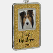 Hond foto vrolijk verzilverd omlijst ornament (Rechts)