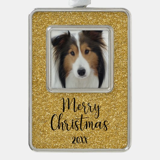 Hond foto vrolijk verzilverd omlijst ornament (Voorkant)