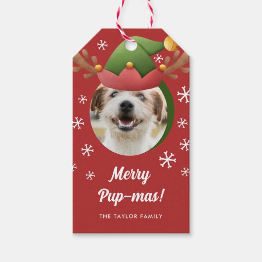 Hond Foto w / Elf Rendier Antler Pet Kerst Cadeaulabel (Voorkant)