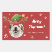 Hond Foto w / Elf Rendier Antler Pet Kerst Rechthoekige Sticker (Voorkant)