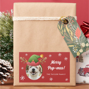 Hond Foto w / Elf Rendier Antler Pet Kerst Rechthoekige Sticker