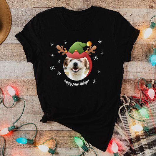 Hond Foto w / Elf Rendier Antler Pet Kerst T-shirt