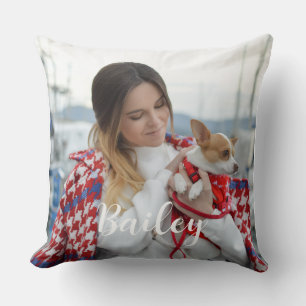 Hond Foto Witte Tekst Script Accent Worp Kussen