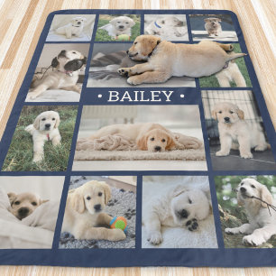Hond Fotocollage Eenvoudige Moderne Marine Blauw & Sherpa Deken