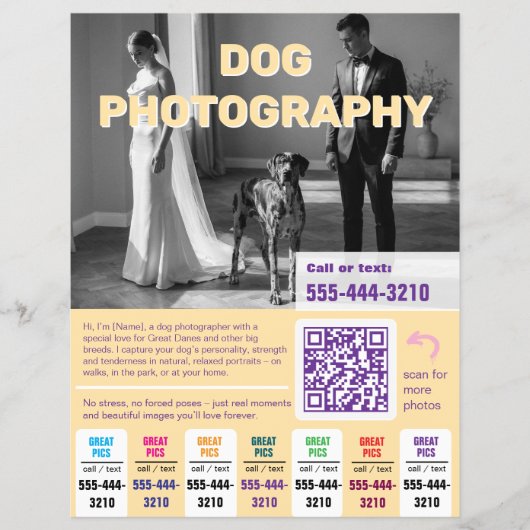 Hond Fotograaf Flyer kleurrijk geel  (Voorkant)