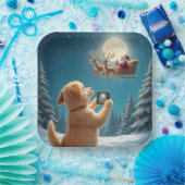 Hond fotograferen Kerstman in Sleigh Papieren Bordje (Feest)