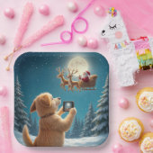 Hond fotograferen Kerstman in Sleigh Papieren Bordje (Feest)