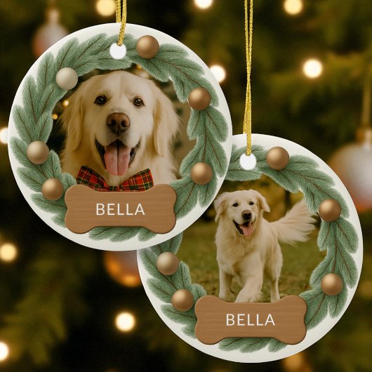 Hond Fotokrans Aangepaste Naam Vakantie Kerstmis Keramisch Ornament